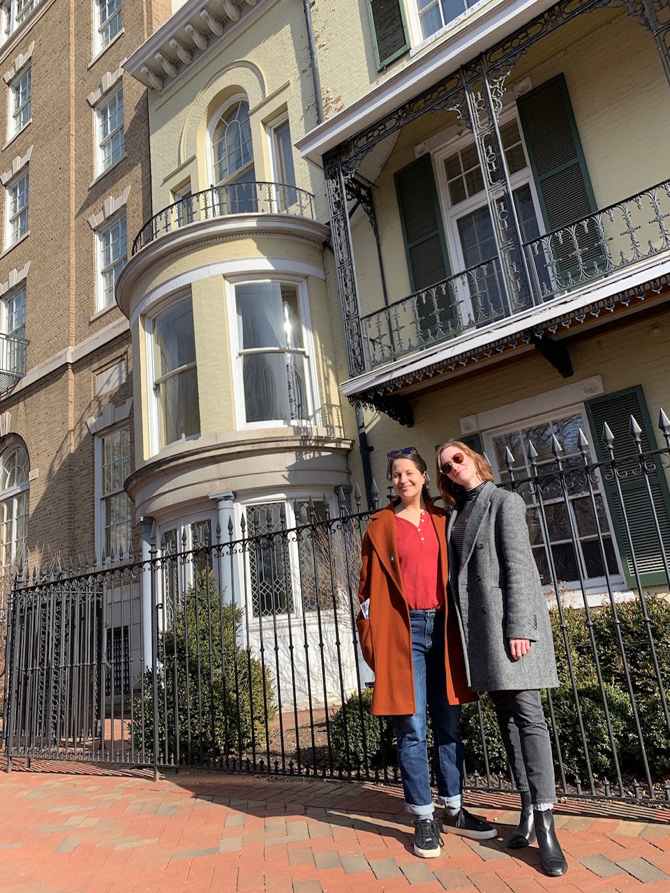 Shaina Taub and Rachel Sussman in Washington DC outside Cameron House, one of the Suffs Headquarters, located right across the street from the White House.