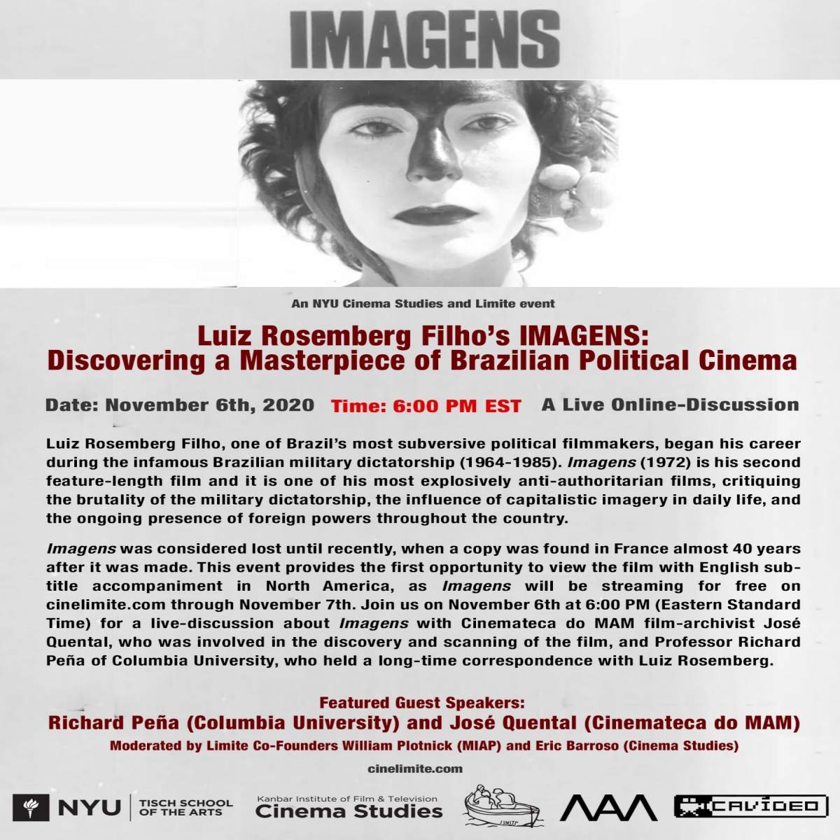 image of poster for IMAGENS, giving information regarding the event, with a film still at the top.