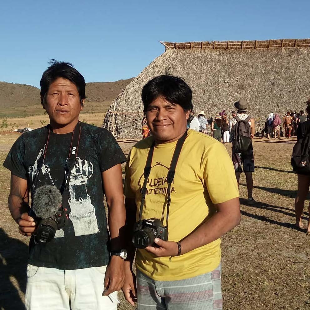 Two Kayapo filmmakers, Bepkadjoiti is pictured right and Aiyrti pictured left.