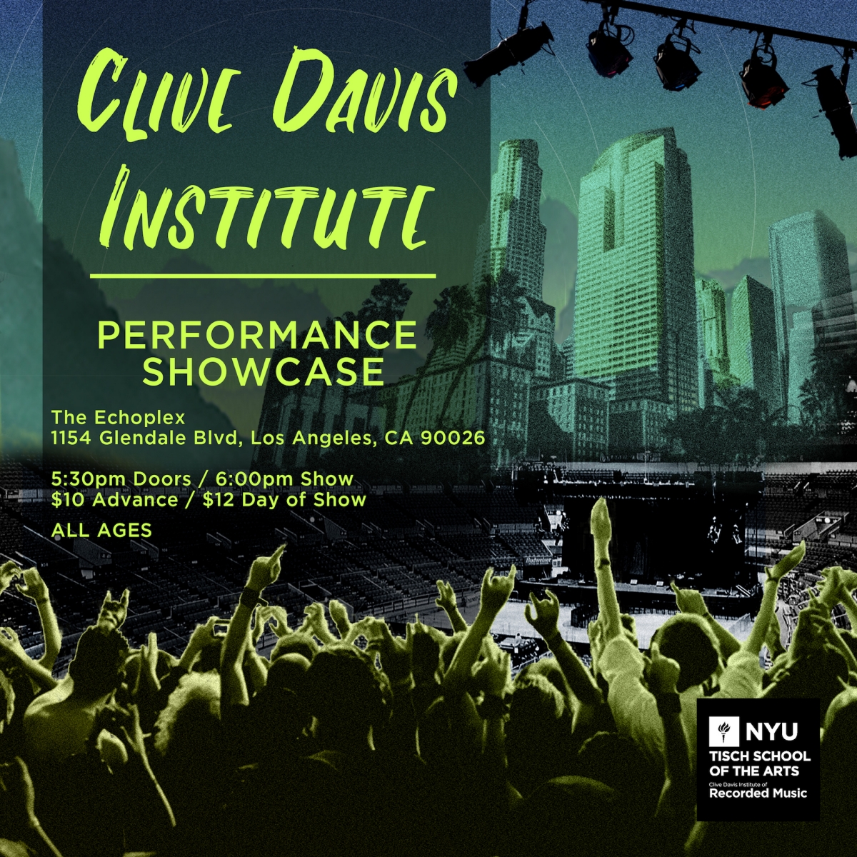 flyer for Clive Davis Institute Performance Showcase at Echoplex in LA
