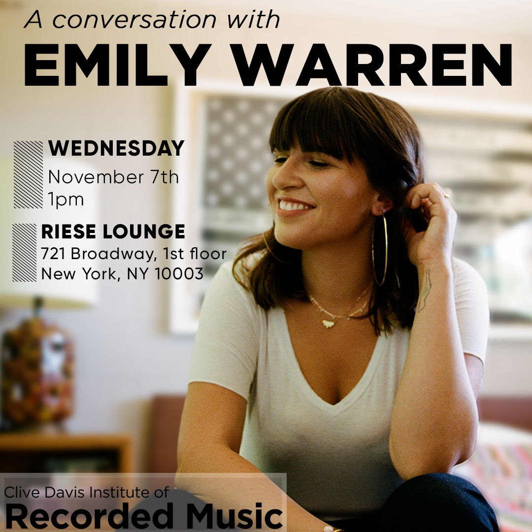 Flyer showing Emily Warren sitting on a bed smiling