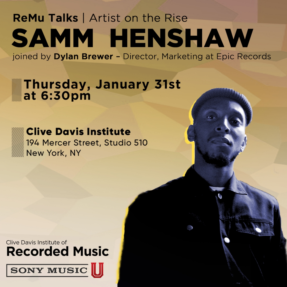 flyer to promote Samm Henshaw event at NYU
