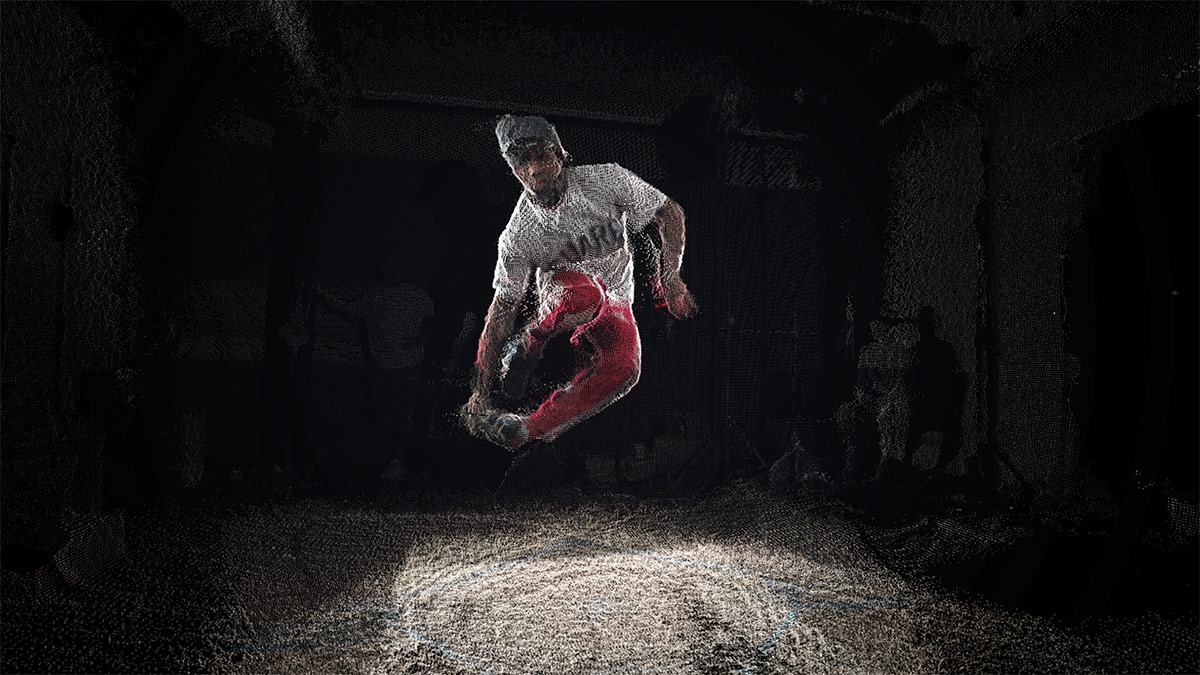 A man jumping with a graphical overlay