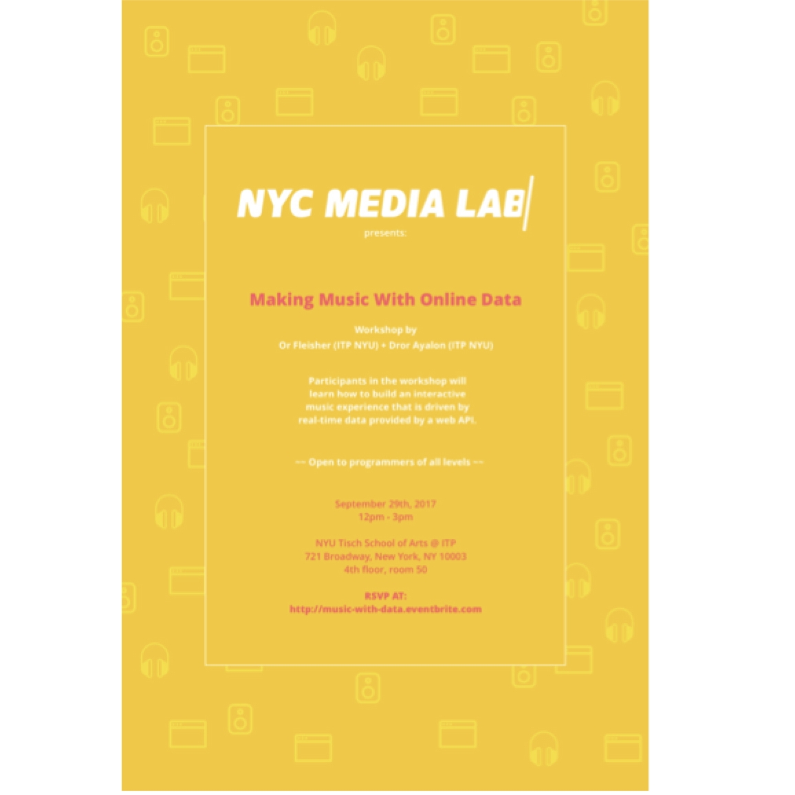 flyer for NYC Media Lab event Making Music with Online Data