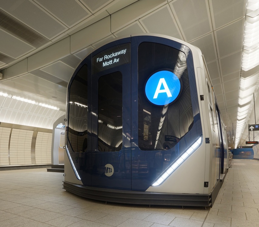 A full scale model of the proposed design of the subway car