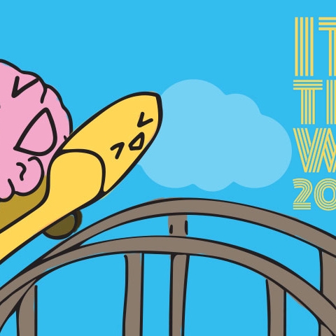 ITP Thesis Week Poster; cartoon of a brain riding on a rollercoaster