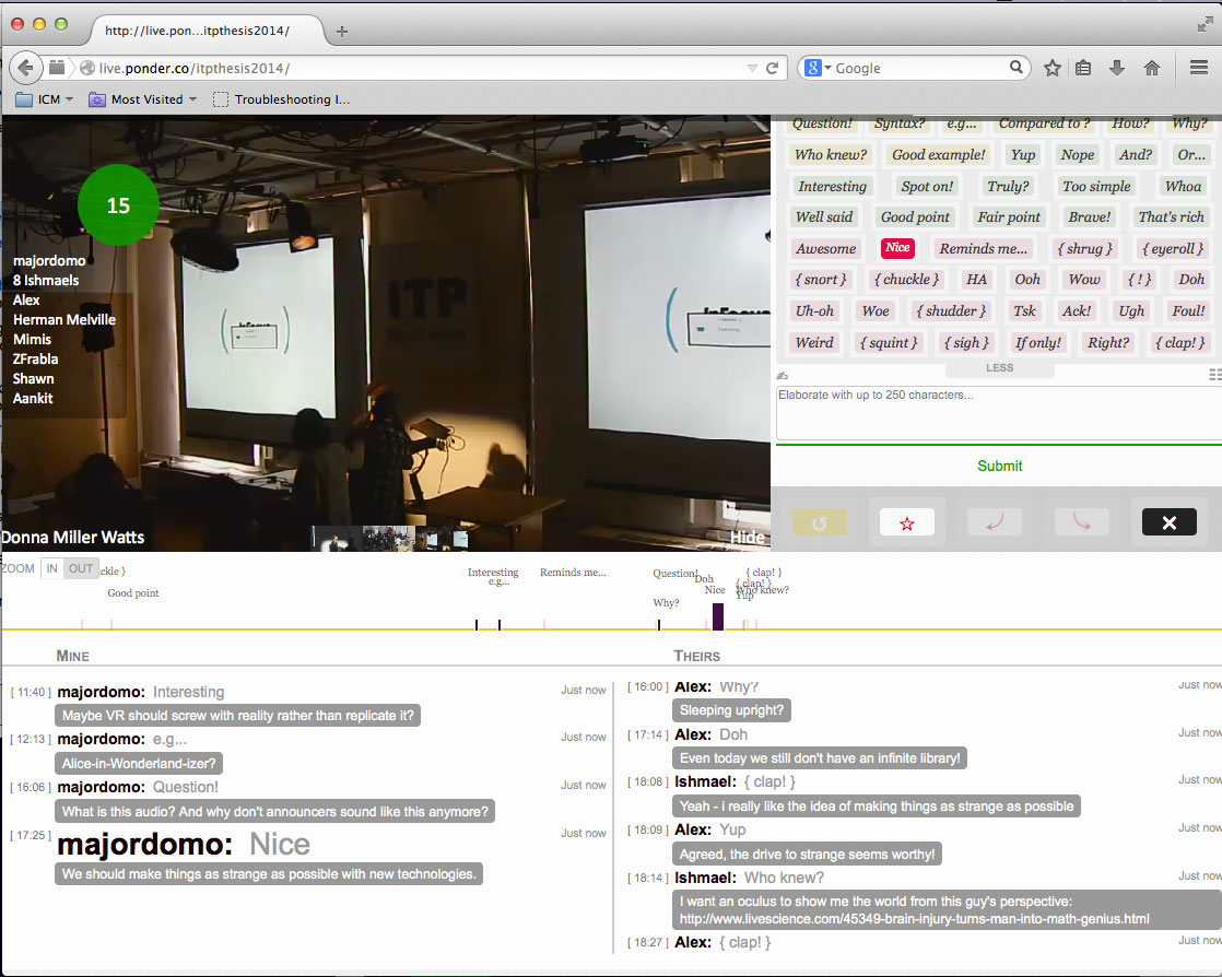 a screenshot of the live video thesis presentation with the chat space