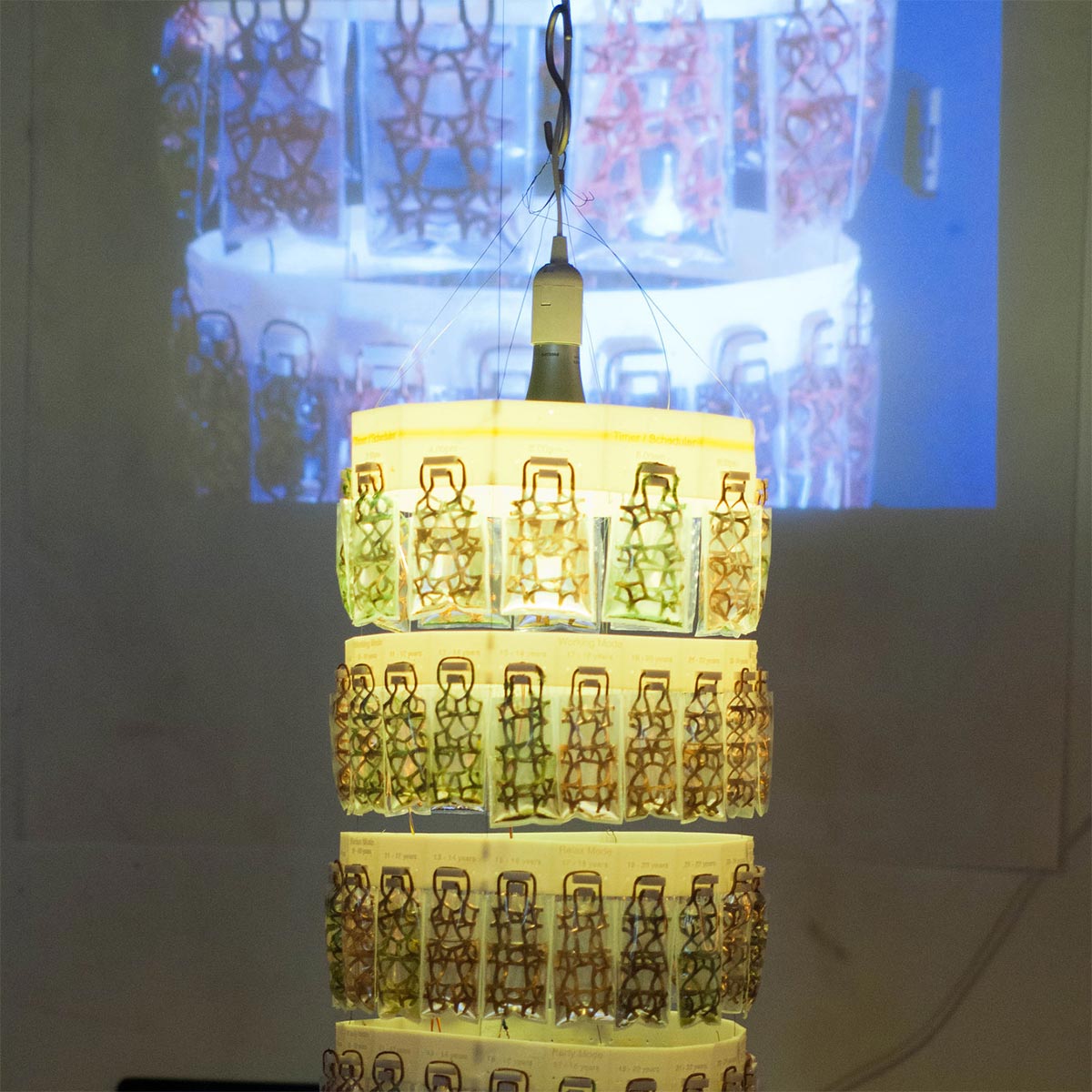 a lamp with several layers of designs