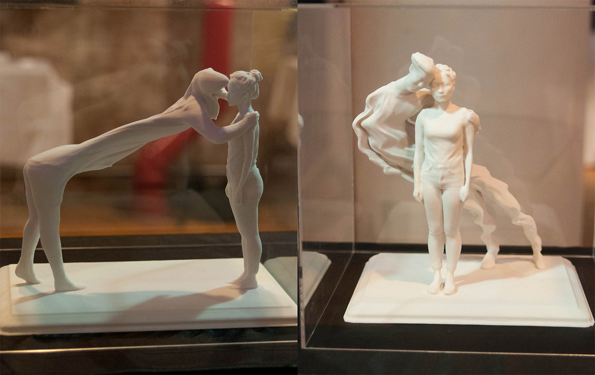 2 sets of sculptures that show people in movement