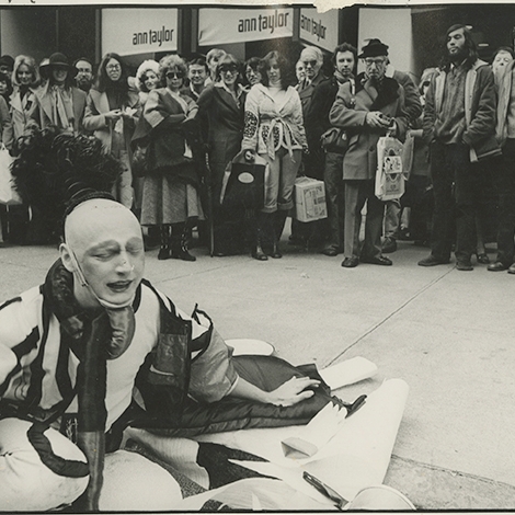 Jimmy DeSana, Stephen Varble performing Gutter Art, November 1975. Photograph courtesy Fales Library & Special Collections, New York University. ©Jimmy DeSana Trust, 2018.