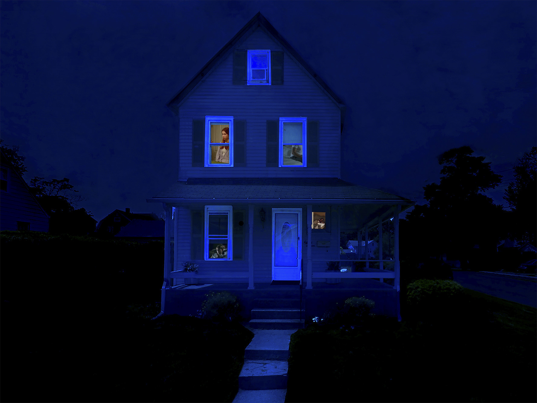 blue-tinted suburban house