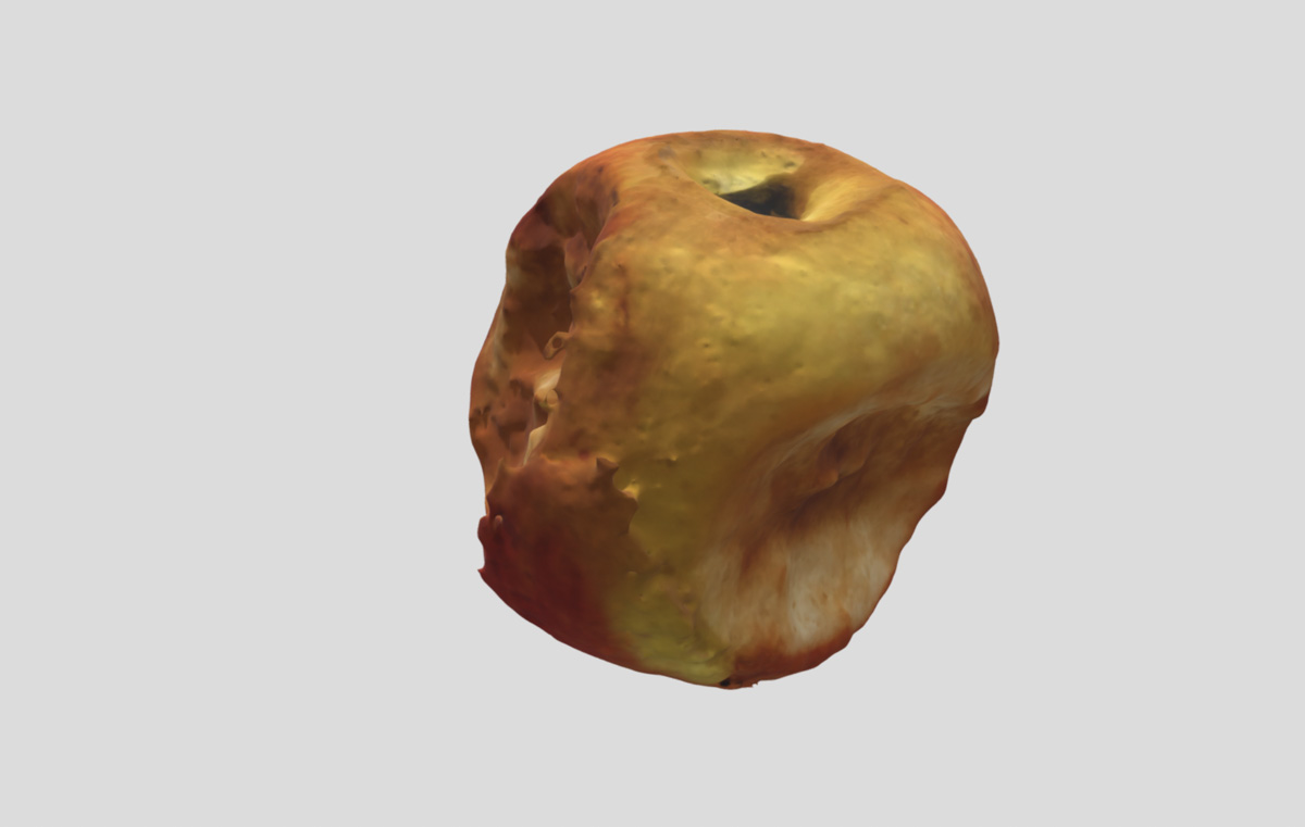 screenshot of a 3D rendered apple with bites missing