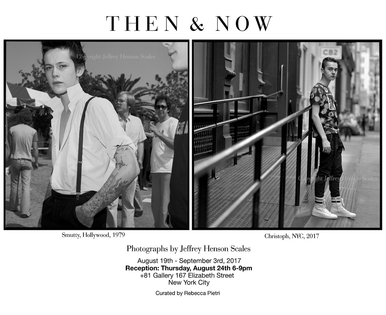 then & now poster. two images of folks on the street showing off their clothes.