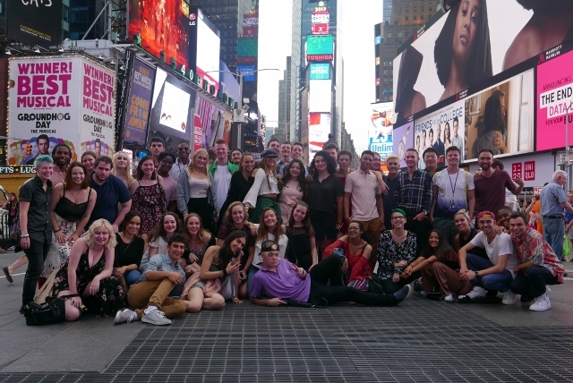 Group photo of the 2017 Recorded Music students in Times Square