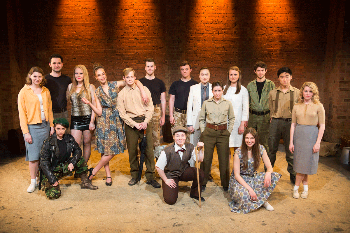 Group photo of the spring 2015 Shakespeare in Performance at RADA class on stage for their final presentation of "Troilus and Cressida".