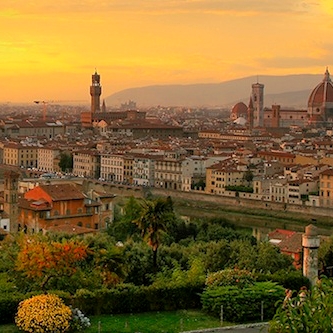 Skyline of Florence, Italy at sunset.