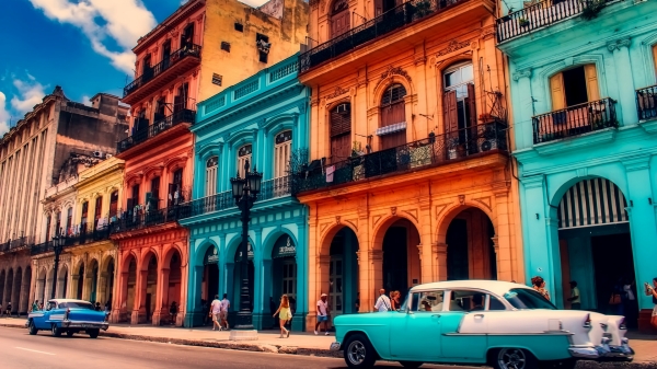 Location photo of buildings and cars in Havana, Cuba.