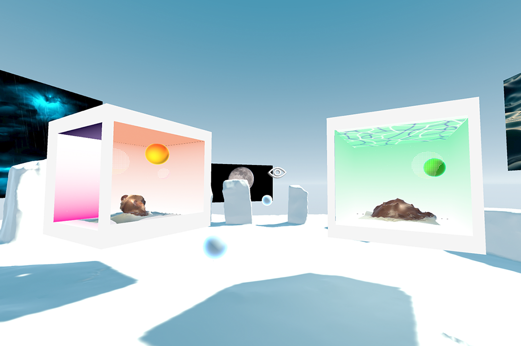 A 3D visual rendering of the clay objects in white cubes