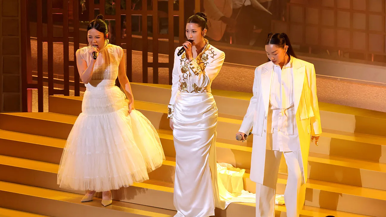 Rei Ami, EJAE and Audrey Nuna of HUNTRIX perform onstage during the 98th Oscars at Dolby Theatre on March 15, 2026 in Hollywood, California. Kevin Winter/Getty Images