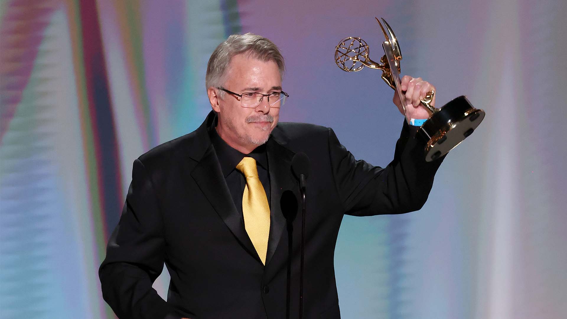 Vince Gilligan '89 accepts the Outstanding Writing for a Drama Series Award for "Pluribus" on stage during the 78th Primetime Emmy Awards on Sept. 14, 2026.