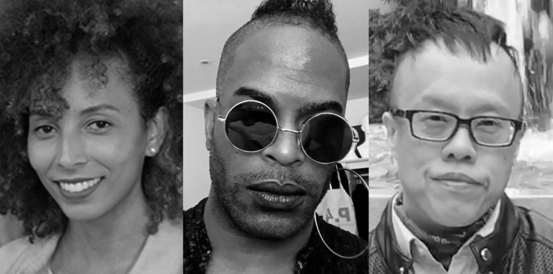 Three black and white headshot images