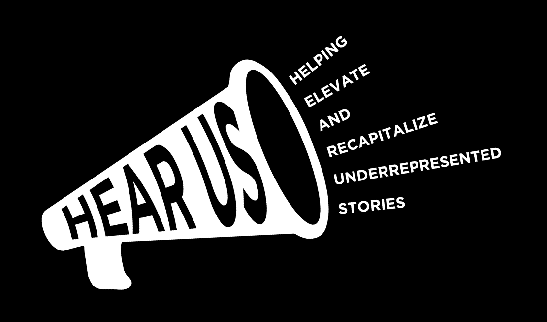 A black-and-white megaphone logo that represents the HEAR US program.