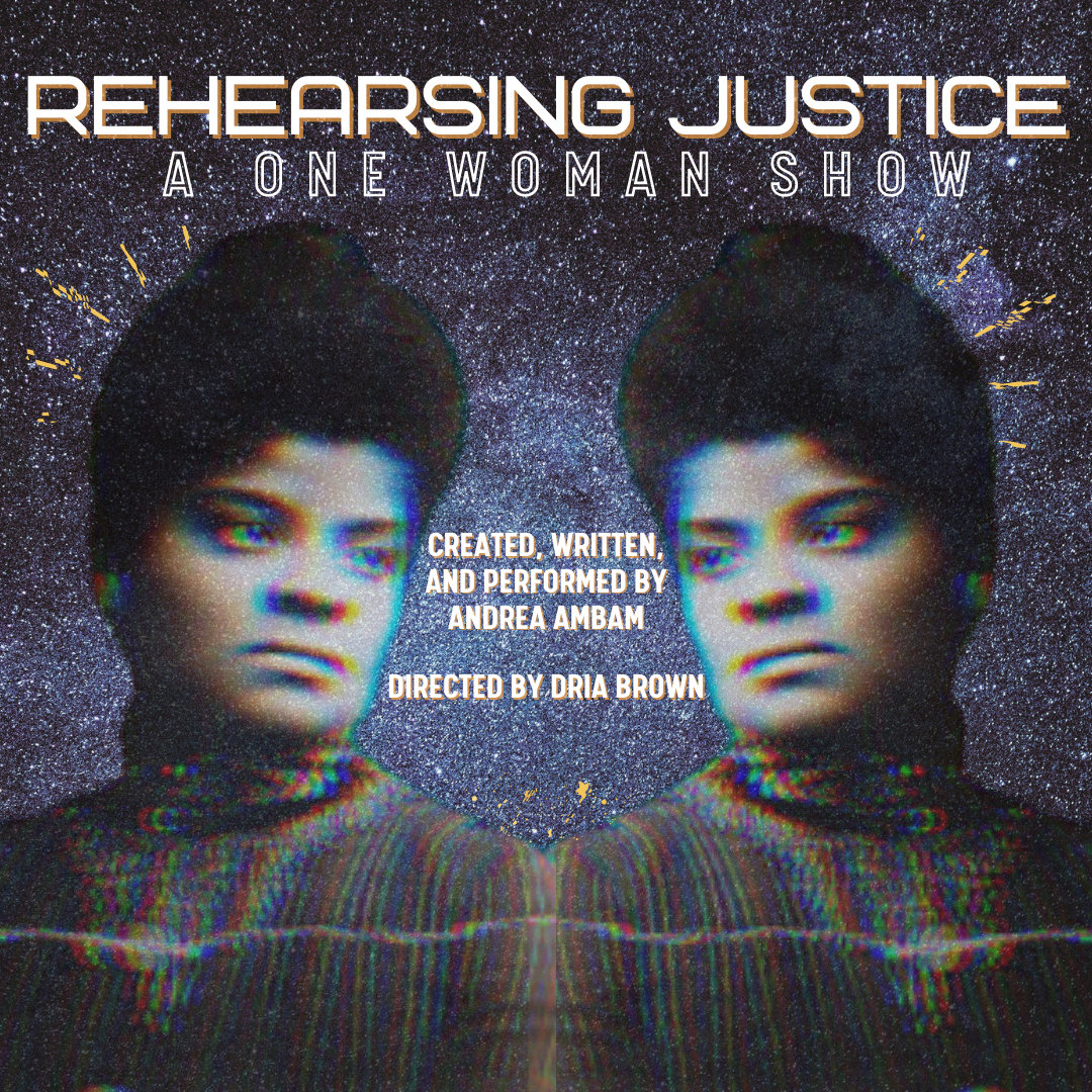 The promotional flyer for "Rehearsing Justice" showcasing a mirror image of Ida B. Wells.