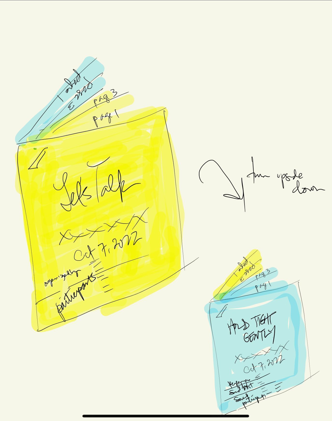 yellow and blue program sketch from artist Julie Tolentino