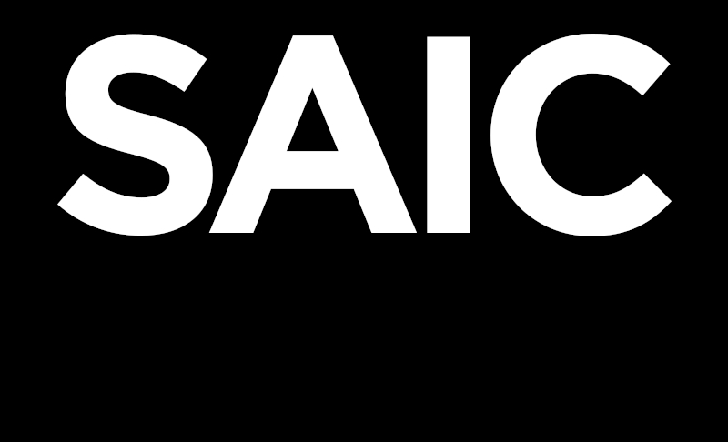 SAIC logo white text on black background