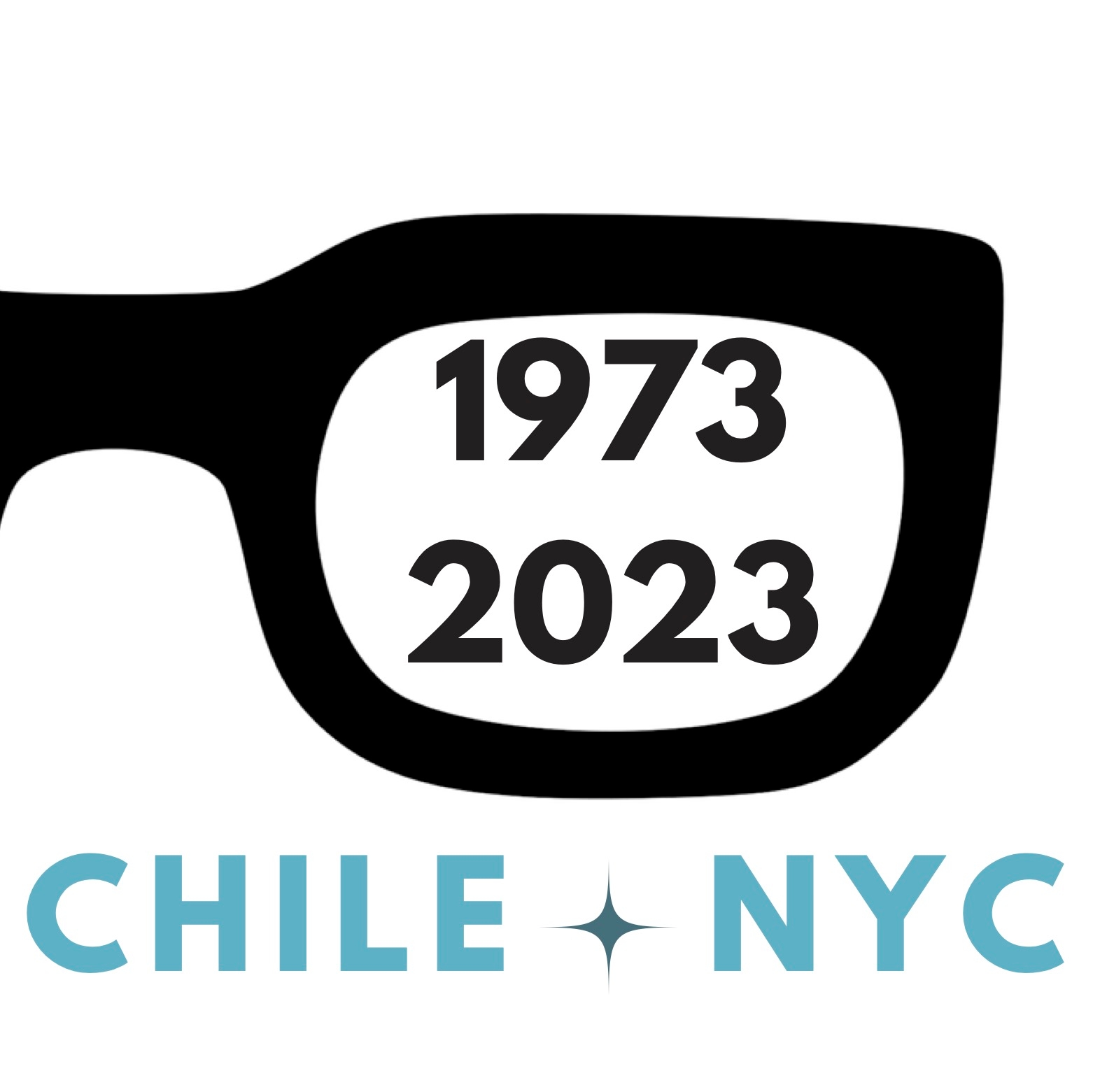 half of an eyeglasses with the text 1973-2023 Chile and NYC