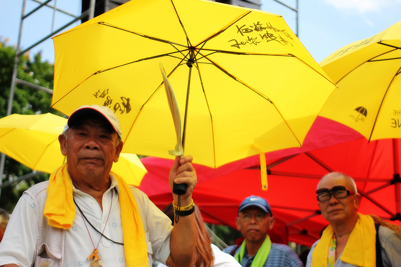 A man at a rally in Hong Kong.