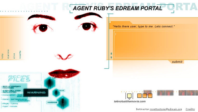 A woman's face next to a chat box. Title reads: Agent Ruby's Edream Portal.