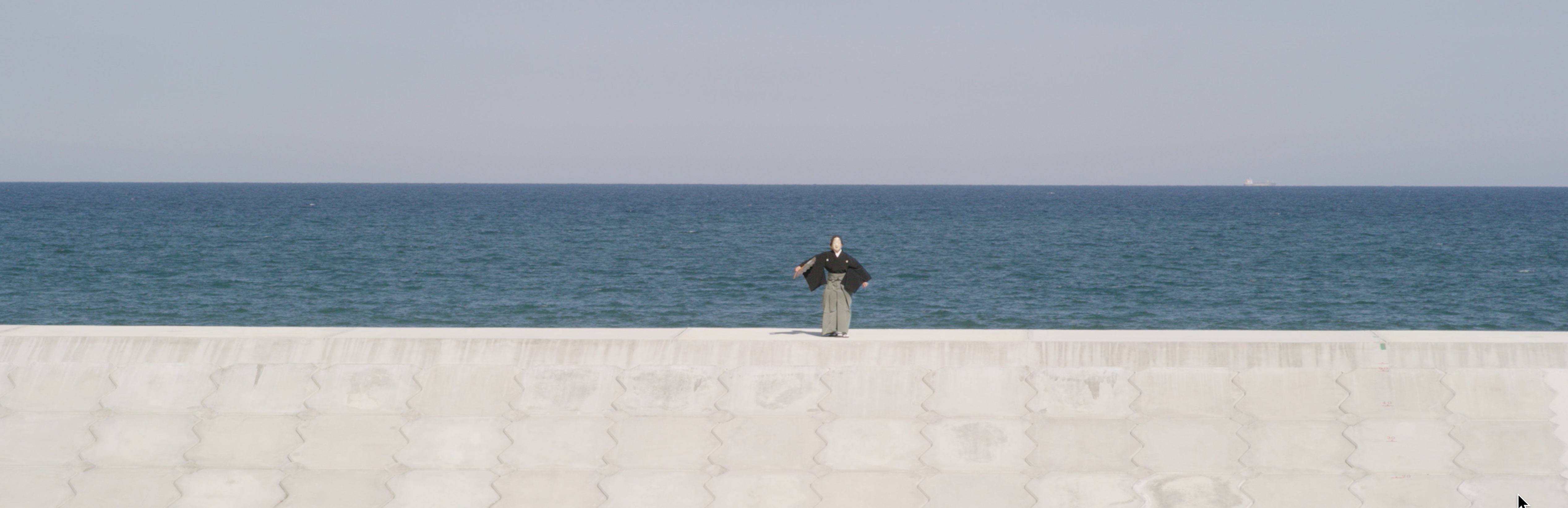 Set on the coast of Fukushima, it shows a Noh performer dancing atop a seawall constructed after the earthquake and nuclear disaster
