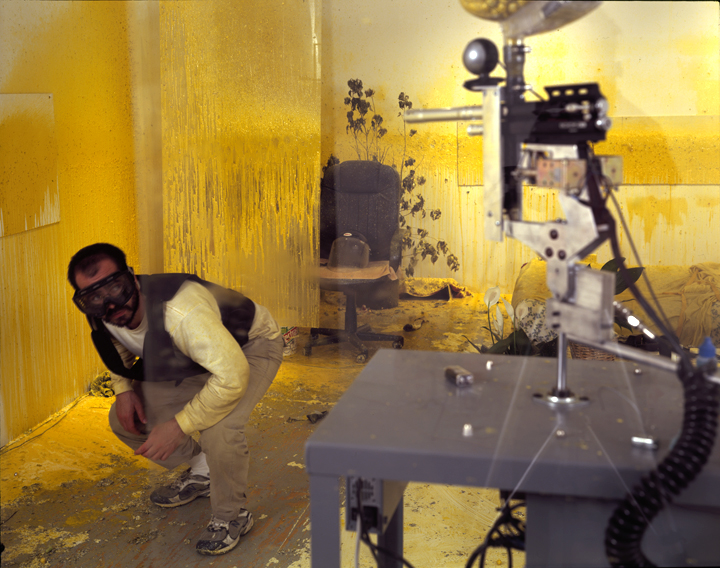Wafaa Bilal making art in a yellow room