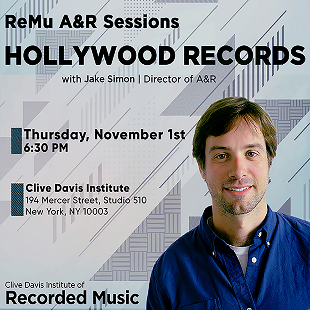 flyer with image of Hollywood Records Director of A&R Jake Simon