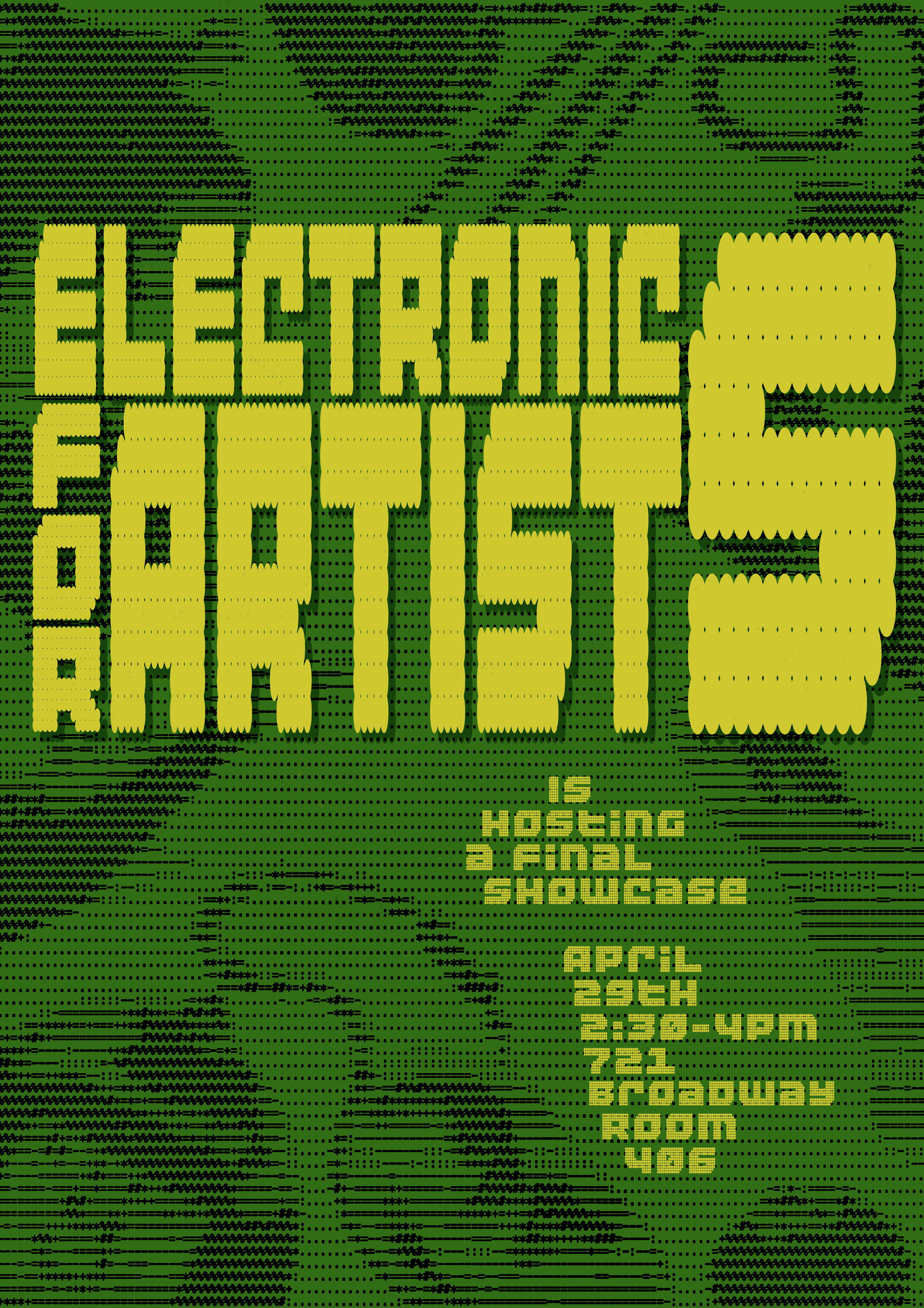 Green patterned poster with yellow text. Text detailed in article