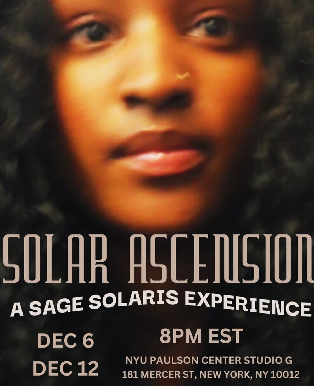 Poster is a closeup of Tyra Hughes face, out of focus. Text replicated in article.