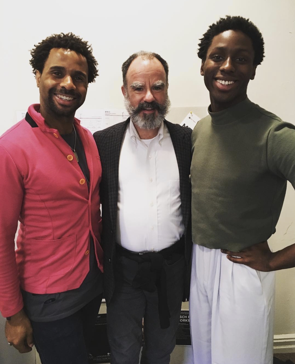 Second Year Masters Candidates, Rodney Hamilton and Aaron Samuel Davis, with NYU Tisch Dance chair Sean Curran at the 2018 Choreographic Seminar.