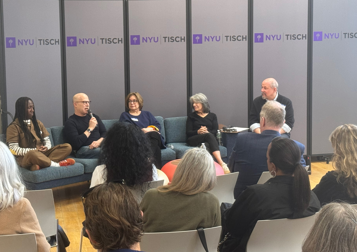 Panelists at Tisch Drama 50th Anniversary Alumni Reception. Left to right: nicHi douglas, Richie Jackson, Evangeline Morphos, Vicki Hart, Chris Jaehnig