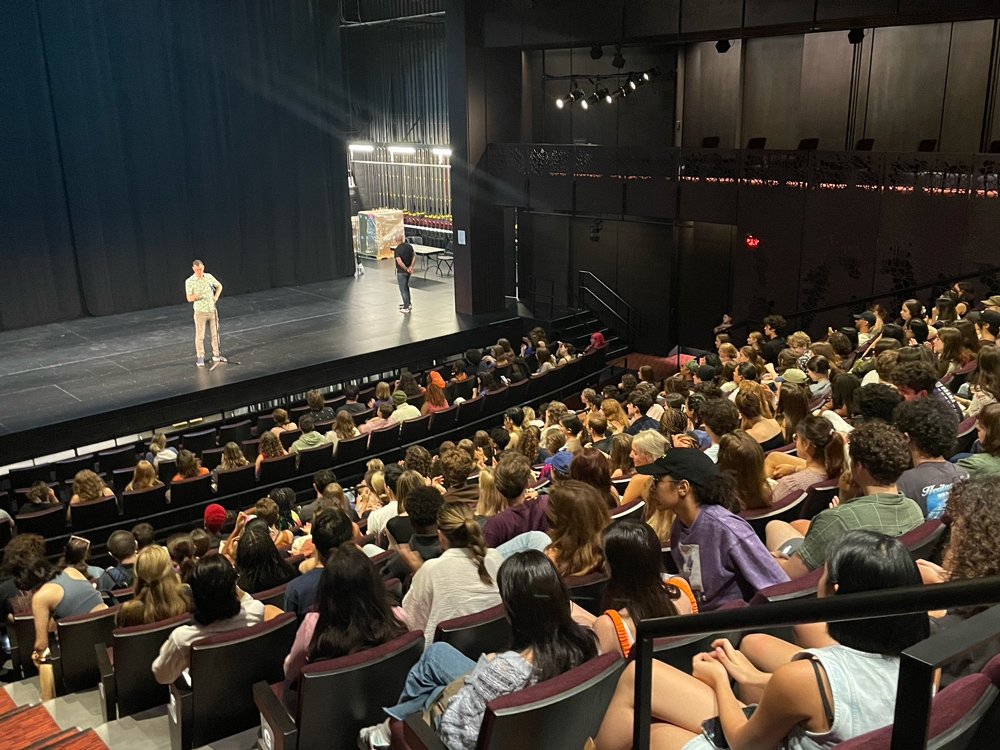 Tisch Drama and Dramatic Writing students gather in the Iris Cantor Theater to participate in the 24-Hour Play Festival.