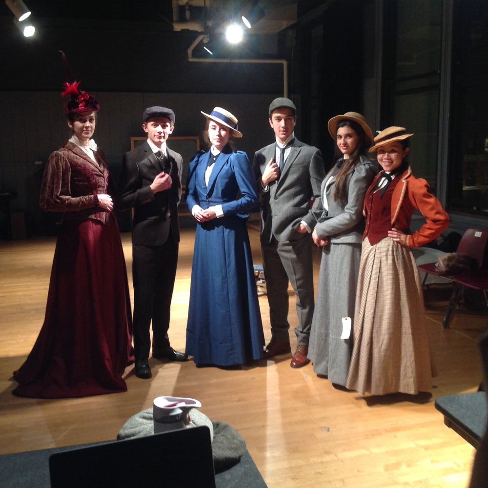 "Blue Stockings" cast members during a costume parade.