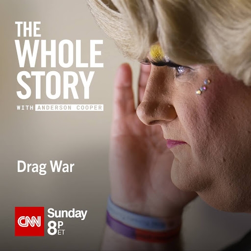 Title card for "The Whole Story" with Anderson Cooper, featuring the "Drag War" episode.