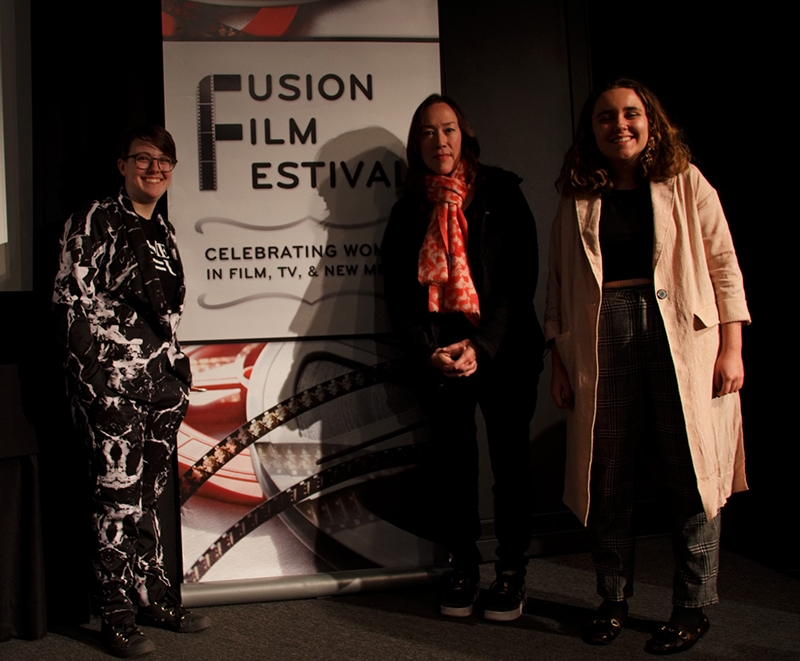 Karyn Kusama and KK with Fusion team members who moderated the event, Bernie Torres and Kaylee Scinto.