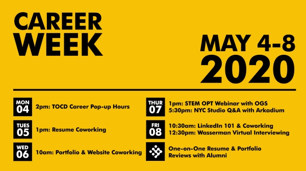 Career Week logo in yellow and black text with schedule.