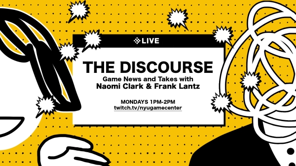The Discourse title screen featuring abstract drawings of Naomi Clark and Frank Lantz