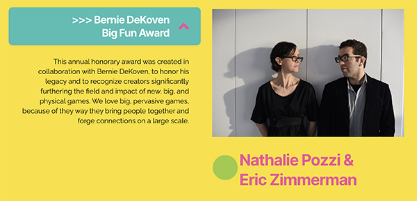 Natalie Pozzie and Eric Zimmerman portrait for the Bernie DeKoven Big Fun Award