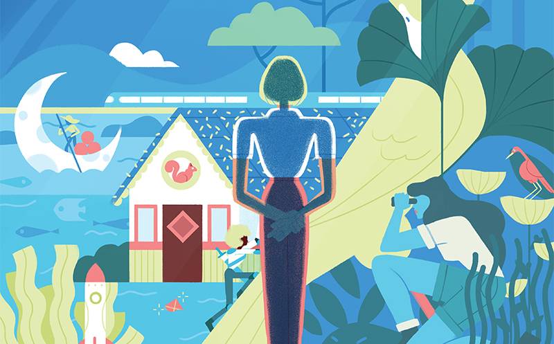 Art poster featuring Woman looking at Landcape 