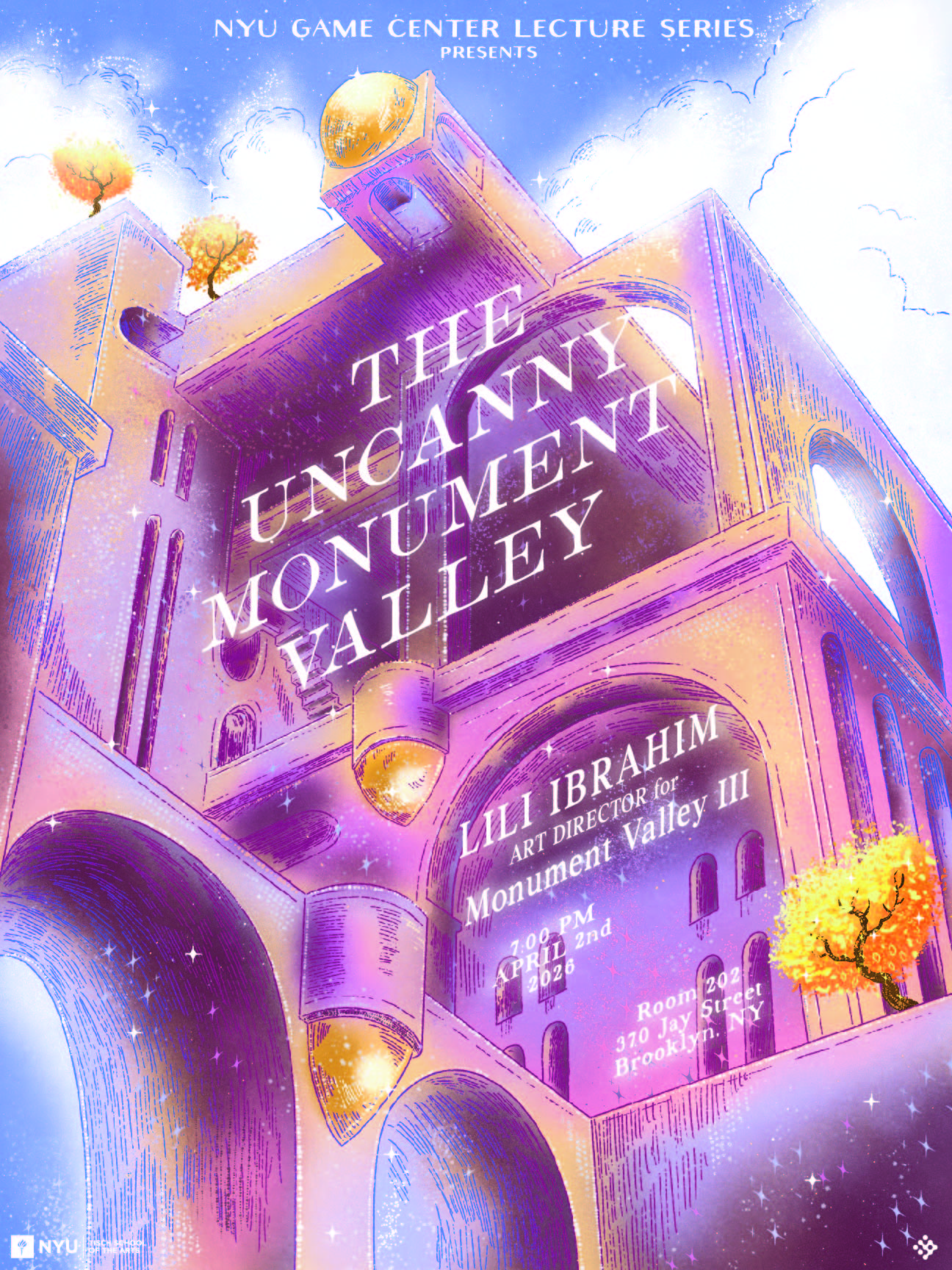 NYU Game Center Lecture Series Presents The Uncanny Monument Valley - Lili Ibrahim Art Director for Monument Valley 3. 7:00pm April 2nd 2026, Room 202, 370 Jay Street, Brooklyn, NY