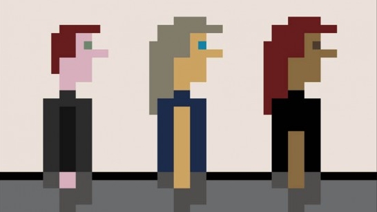 Book cover featuring pixel people standing in a line.