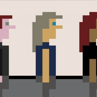 Book cover featuring pixel people standing in a line.